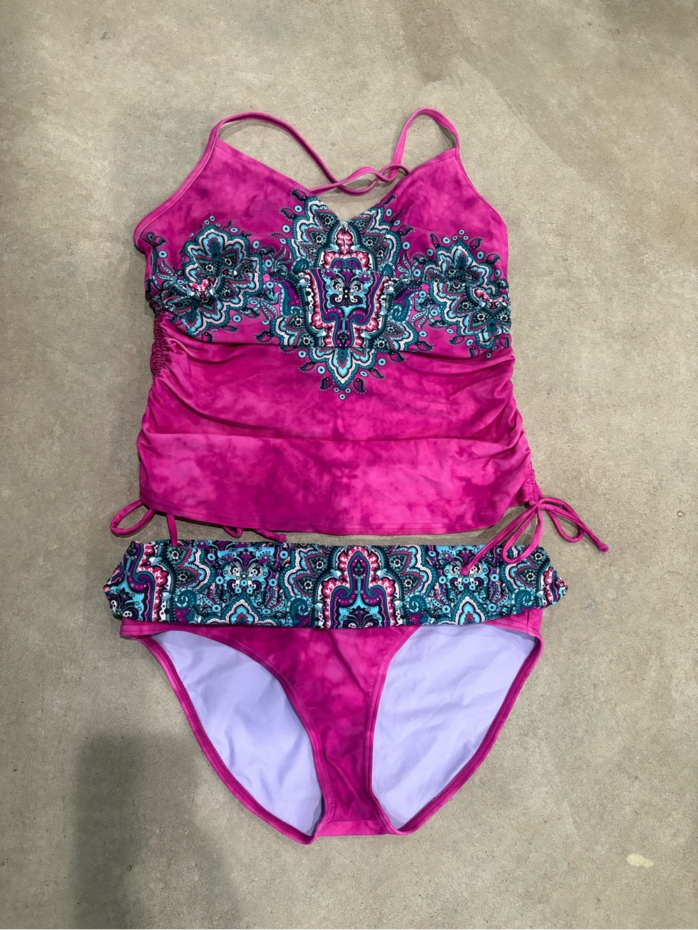 Prana Women's Fuchsia Paisley Tankini Swim Set, Both Size Large
